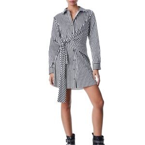 Alice + Olivia Reina Draped Striped Long Sleeve Shirt Mini Dress SMALL